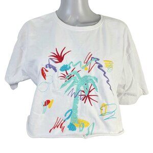 Empyre Embroidered Beach Crop Shirt Women Medium 10 White Top Tee Casual Summer